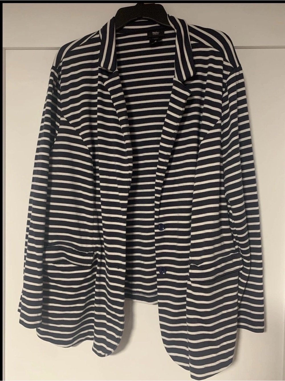 Womens Navy White Striped Knit Blazer Cardigan Size 4XL- Y2K